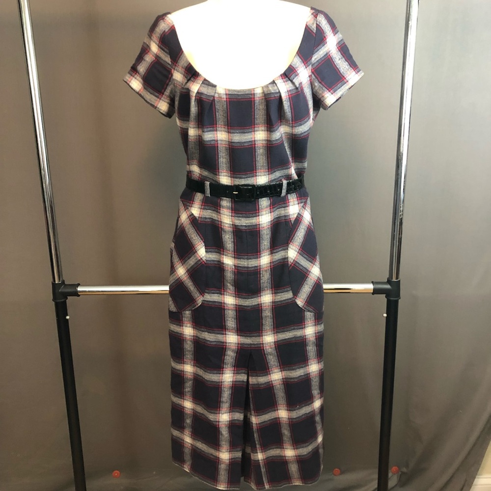 L.A.M.B plaid cap sleeve dress